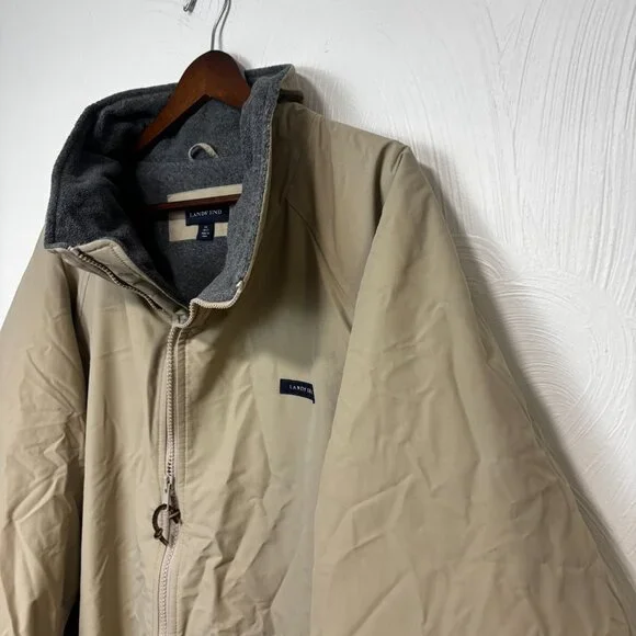 Lands End Winter Coat Beige Full Zip Grandpa Outdoor Long Sleeve Casual Mens XXL - Picture 2 of 6
